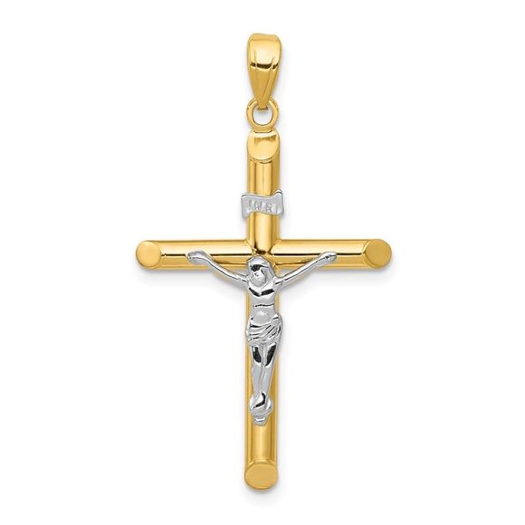 14k Yellow Gold Two-tone Hollow Crucifix Pendant
